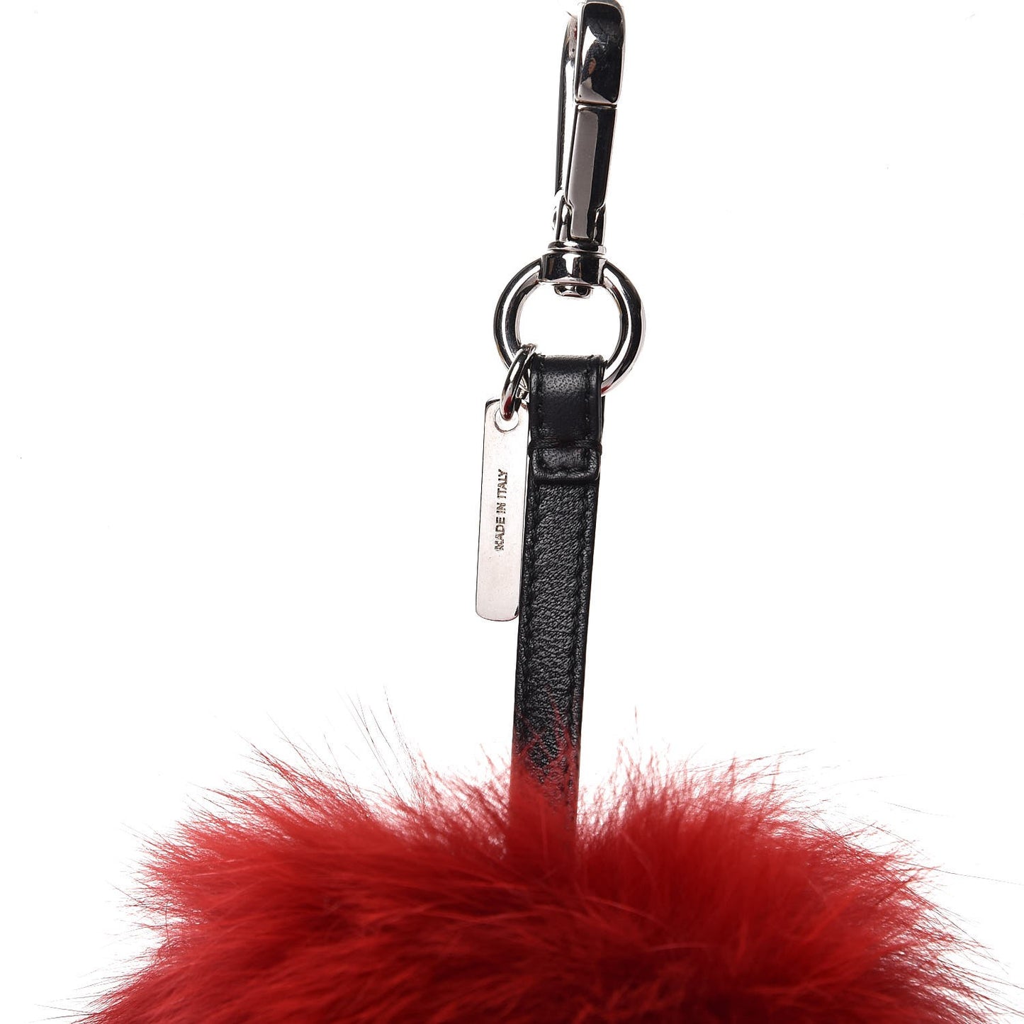 Fox Fur Pom Pom Monster Face Bag Charm Red Black