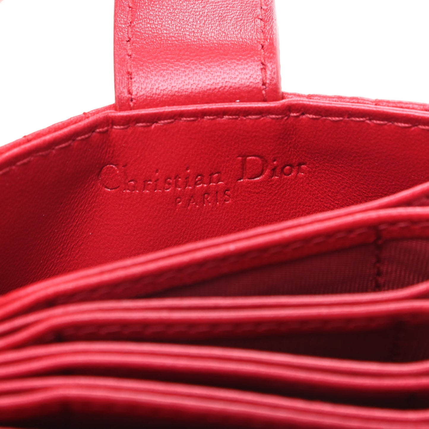 Lambskin Cannage Lady Dior 5-Gusset Card Holder Red