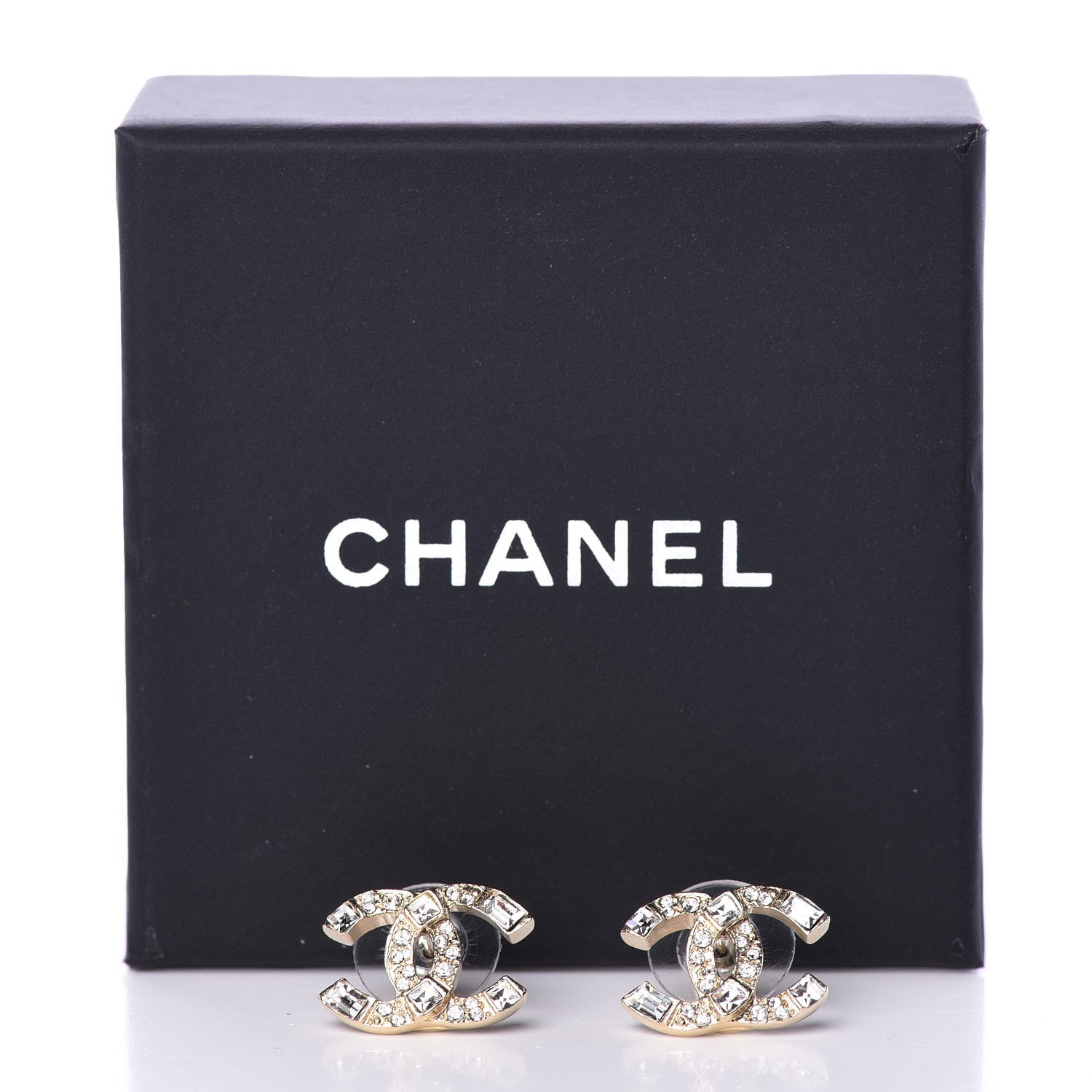 Chanel Crystal Baguette CC Earrings Gold 5 of 5