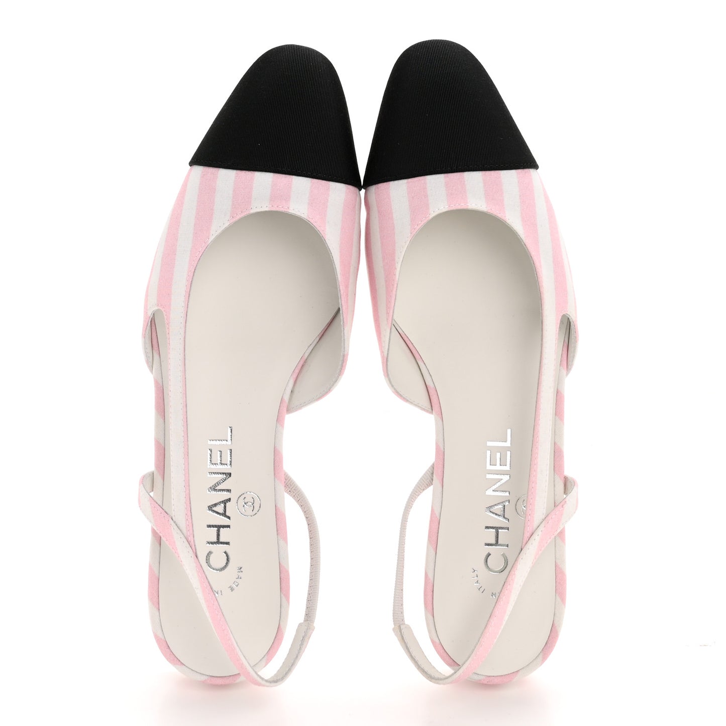 Printed Fabric Grosgrain Cap Toe Slingback Flats 37 White Pink Black