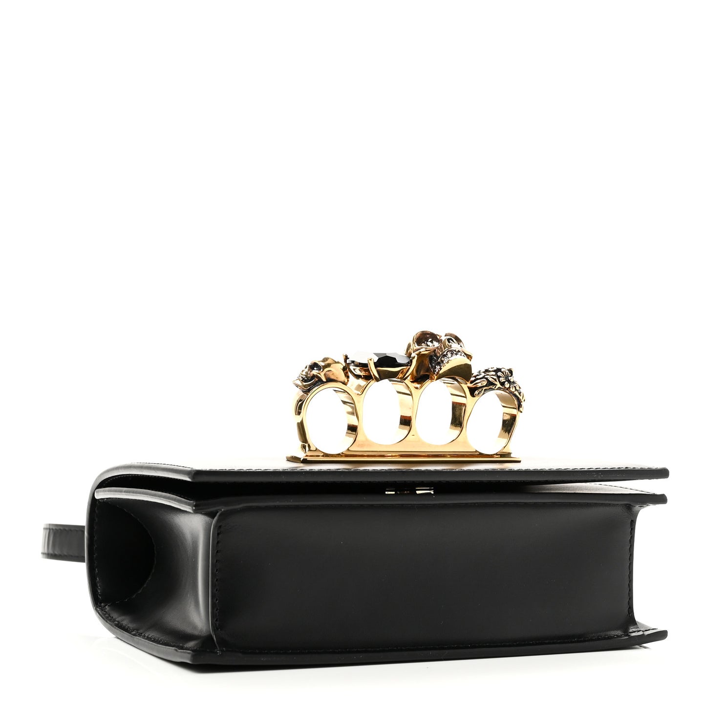 Calfskin Mini Jeweled Knuckle Satchel Black