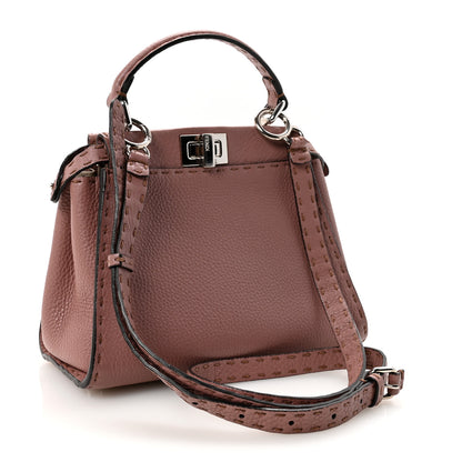 Fendi Cuoio Romano Selleria Bi-Color Mini Peekaboo Iconic Satchel English Rose Camelia 3 of 9