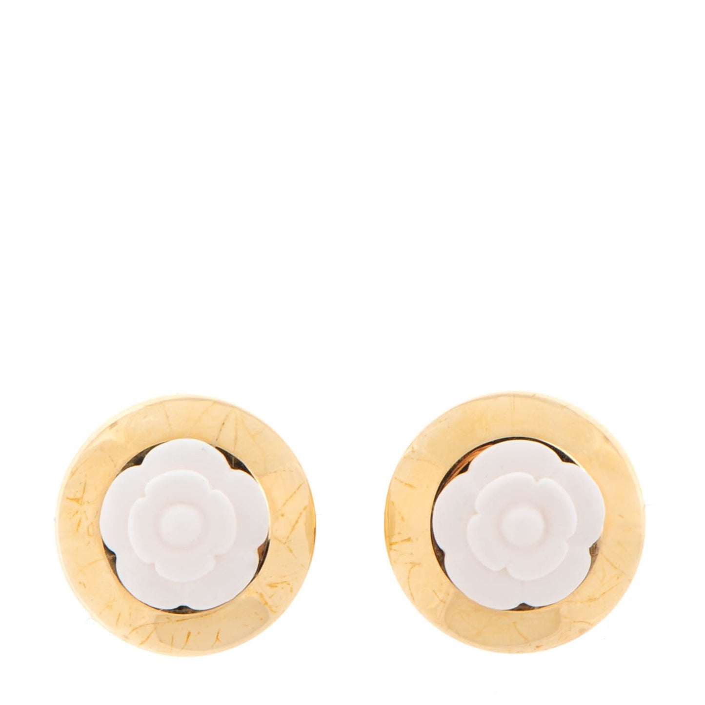 Resin Camellia Clip On Earrings Gold