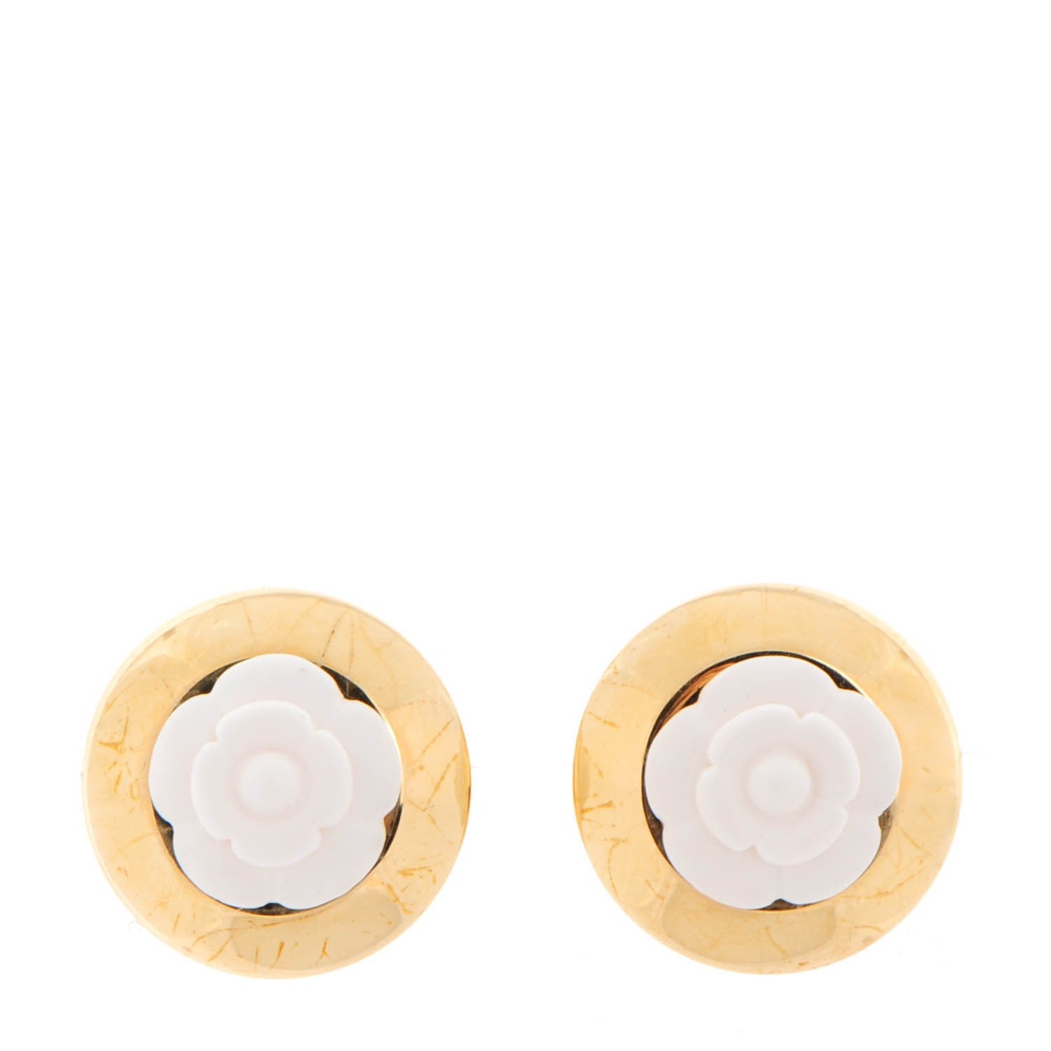 Chanel Resin Camellia Clip On Earrings Gold 1 of 4