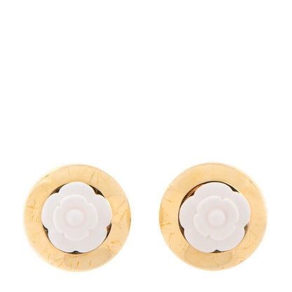Chanel Resin Camellia Clip On Earrings Gold 1 of 4