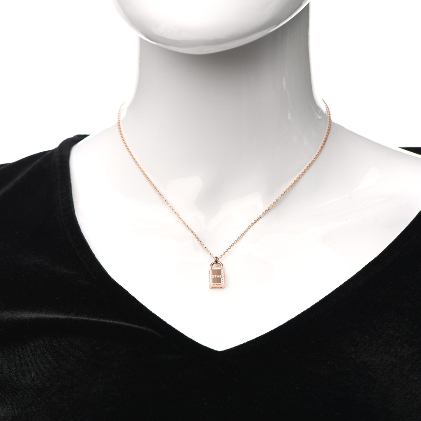 18K Rose Gold Diamond Amulettes Cadenas Pendant Necklace