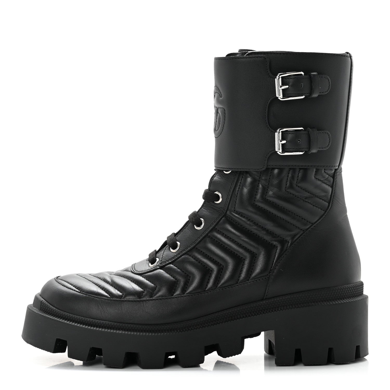 Gucci Nappa Frances GG Matelasse Platform Combat Boots 38 Black 1 of 9