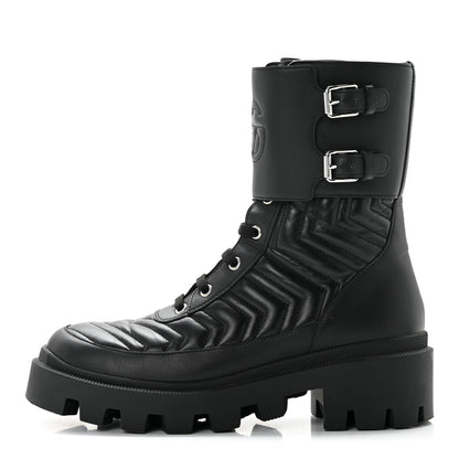 Gucci Nappa Frances GG Matelasse Platform Combat Boots 38 Black 1 of 9