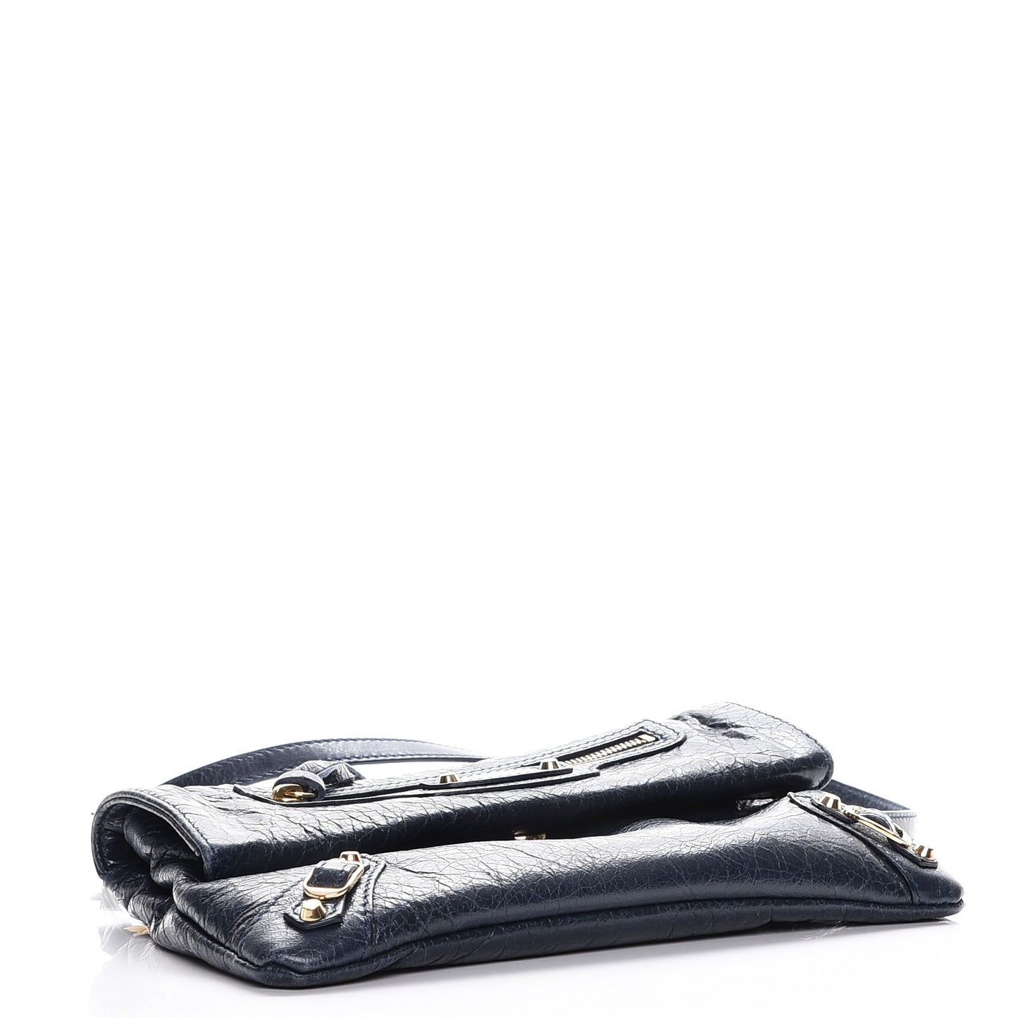 Agneau Classic Gold Hardware Mini Envelope Strap Clutch Bleu Obscur