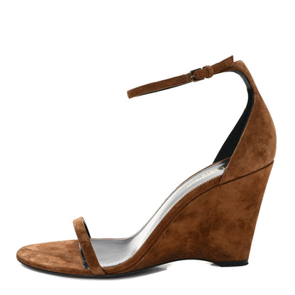 Saint Laurent Suede Lila Wedge Sandals 40 Brown 1 of 8