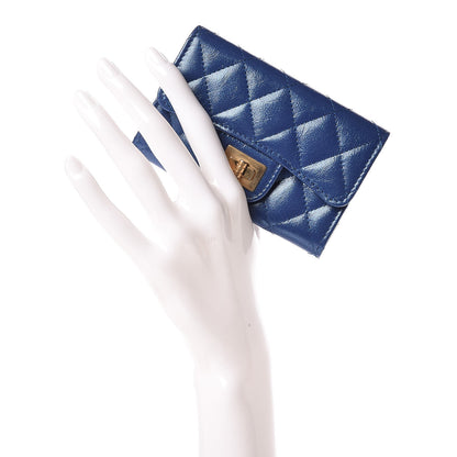 Chanel Glittered Aged Calfskin Quilted Reissue Card Holder Dark Blue 2 of 11