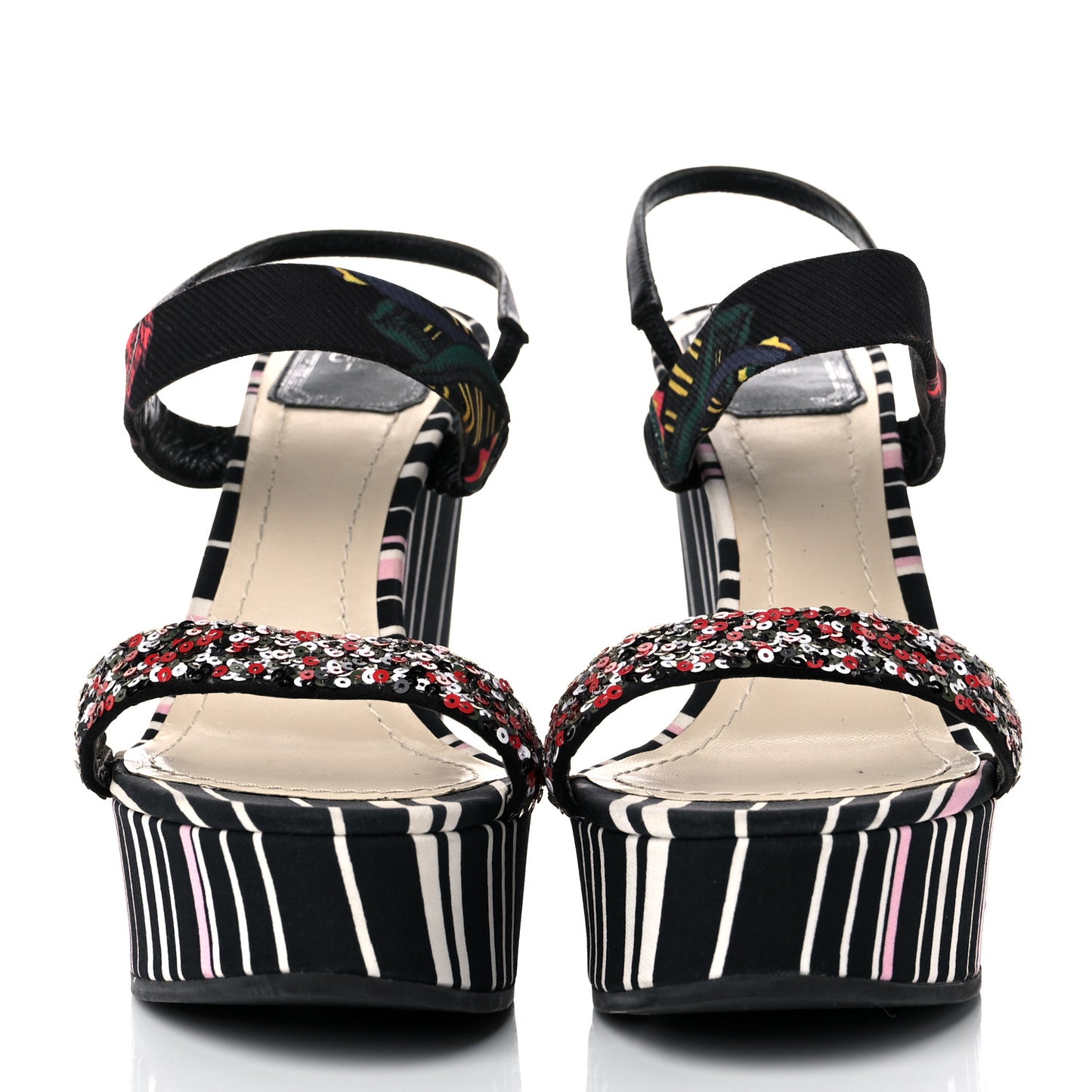 Satin Sequined Striped CD Platform Sandal 39.5 Black Multicolor