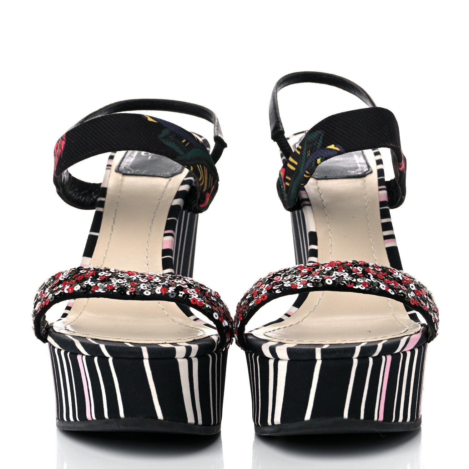 Christian Dior Satin Sequined Striped CD Platform Sandal 39.5 Black Multicolor 2 of 15