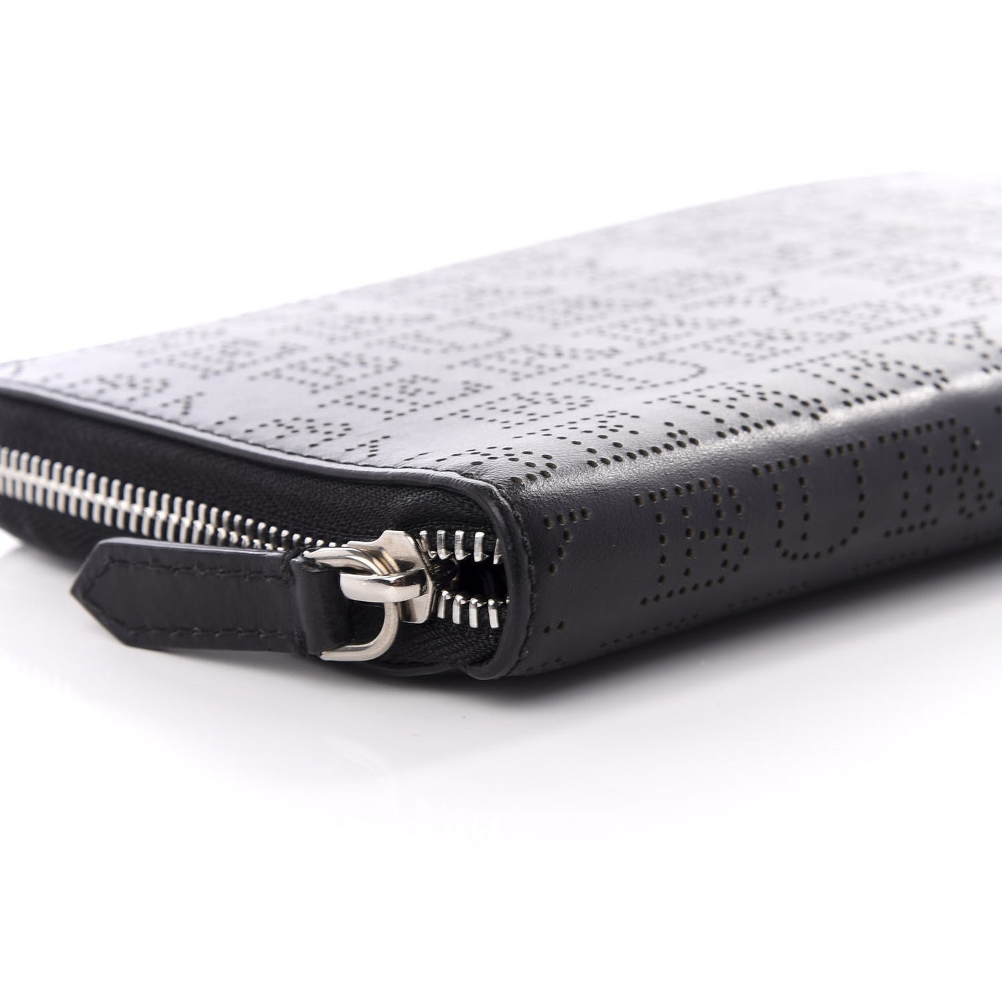 Calfskin Perforated Zip Around Wallet Black
