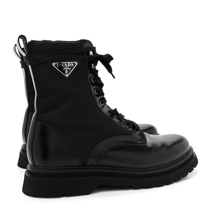 Prada Spazzolato Rois Re-Nylon Metal Triangle Logo Mens 40mm Combat Boots 9.5 Black 4 of 13