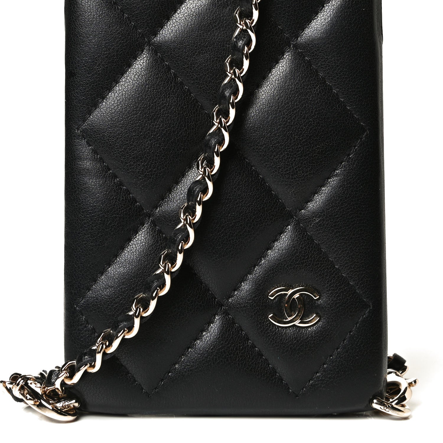Chanel Lambskin Quilted Camellia Bow iPhone XII Pro Holder With Chain Black 3 of 7
