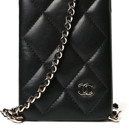 Chanel Lambskin Quilted Camellia Bow iPhone XII Pro Holder With Chain Black 3 of 7