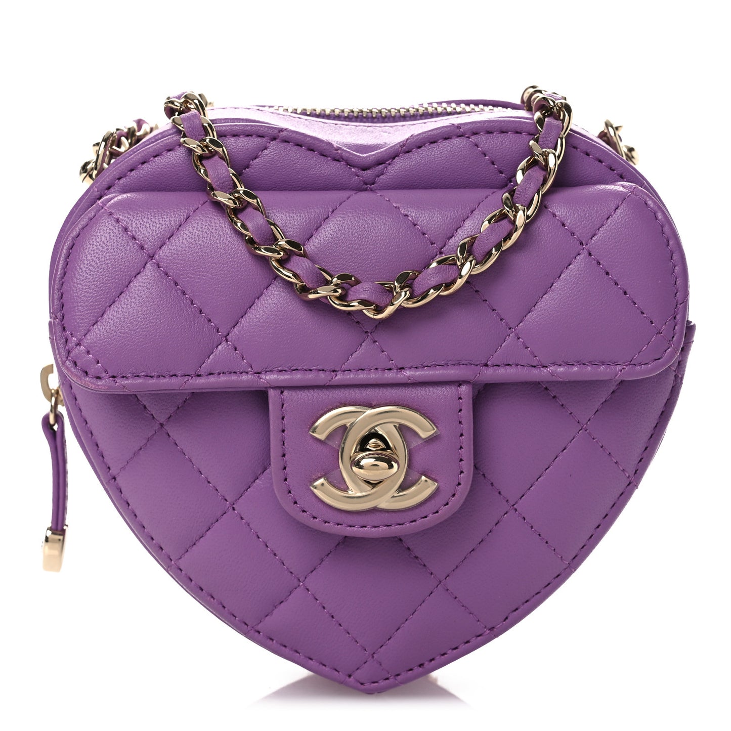 Lambskin Quilted CC In Love Heart Clutch With Chain Purple