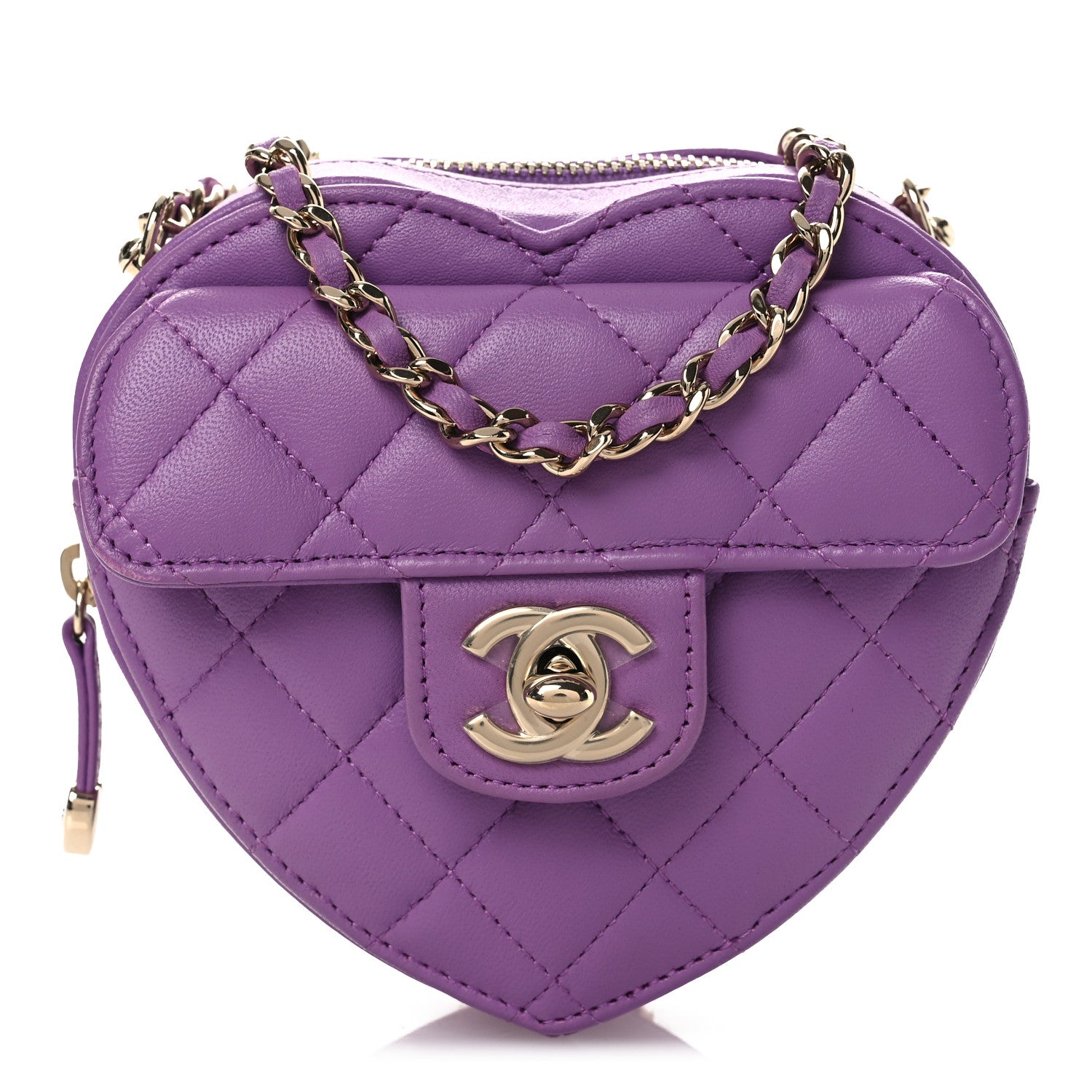 Chanel Lambskin Quilted CC In Love Heart Clutch With Chain Purple 1 of 12