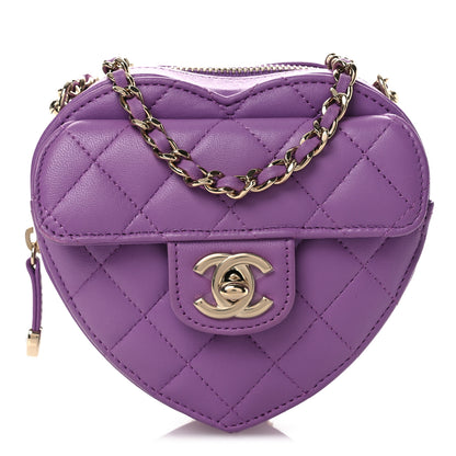 Chanel Lambskin Quilted CC In Love Heart Clutch With Chain Purple 1 of 12