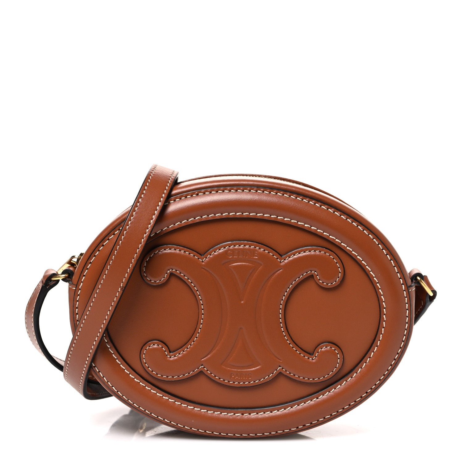 Celine Smooth Calfskin Cuir Small Triomphe Oval Crossbody Purse Tan 1 of 11