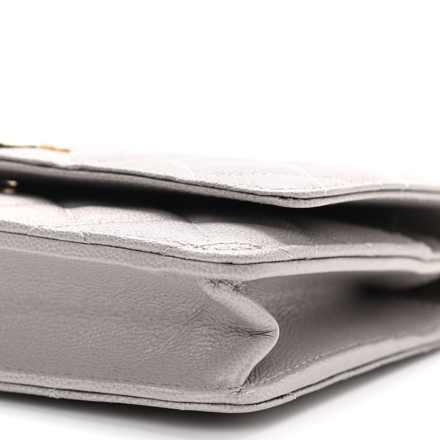 Caviar Quilted Studded CC Wallet On Chain WOC Grey