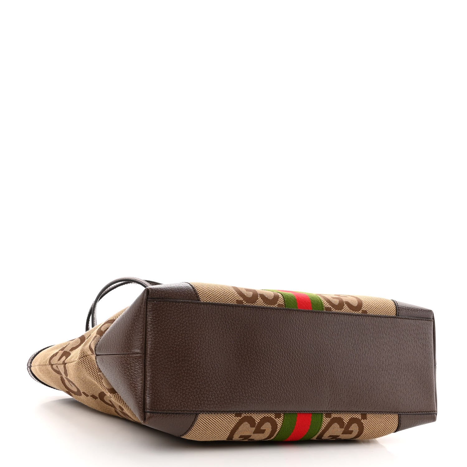 Gucci Monogram Jumbo GG Textured Dollar Calfskin Web Medium Ophidia Shopping Tote Camel Ebony 4 of 10