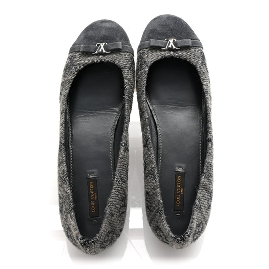 Monogram Suede Tweed Ballet Flats 39.5 Grey