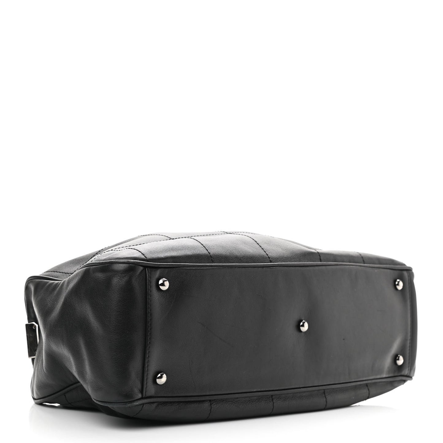 Lambskin Square Stitched Large Tote Black