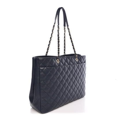 Chanel Metallic Caviar Quilted Large Classic Shopping Tote Navy 3 of 8