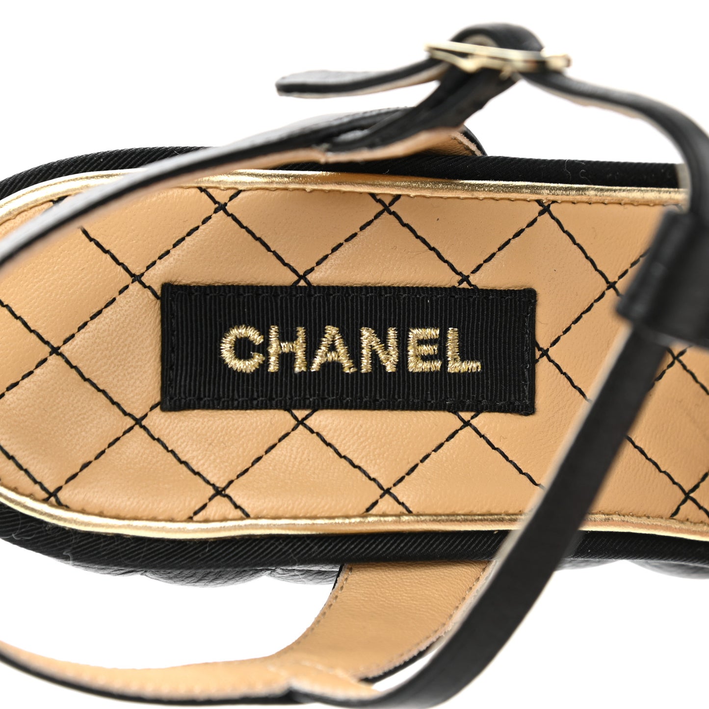 Grained Calfskin Quilted Wedge Sandals 38 Black