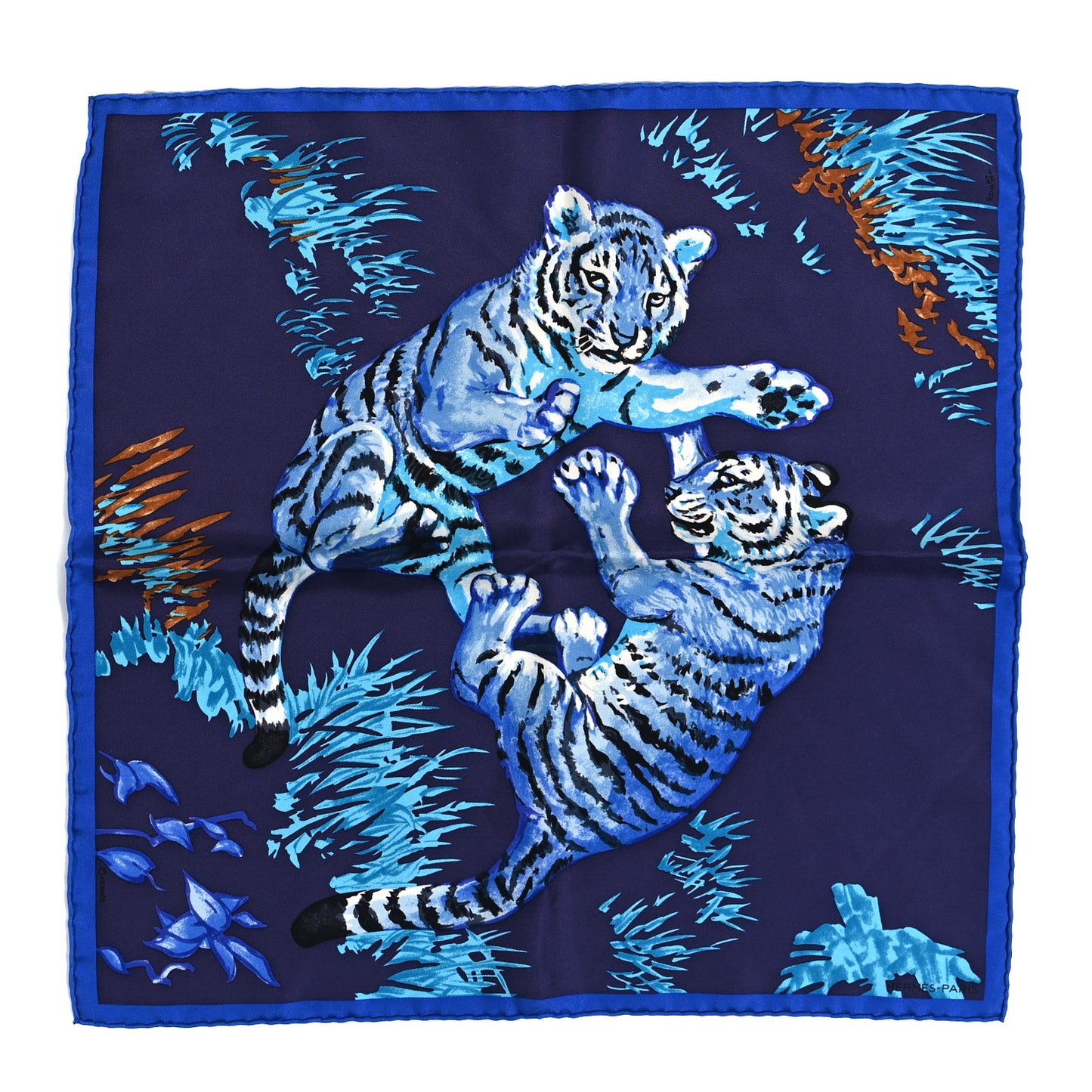 Silk Les Tigreaux Pocket Square Bleu Klein Encre Turquoise