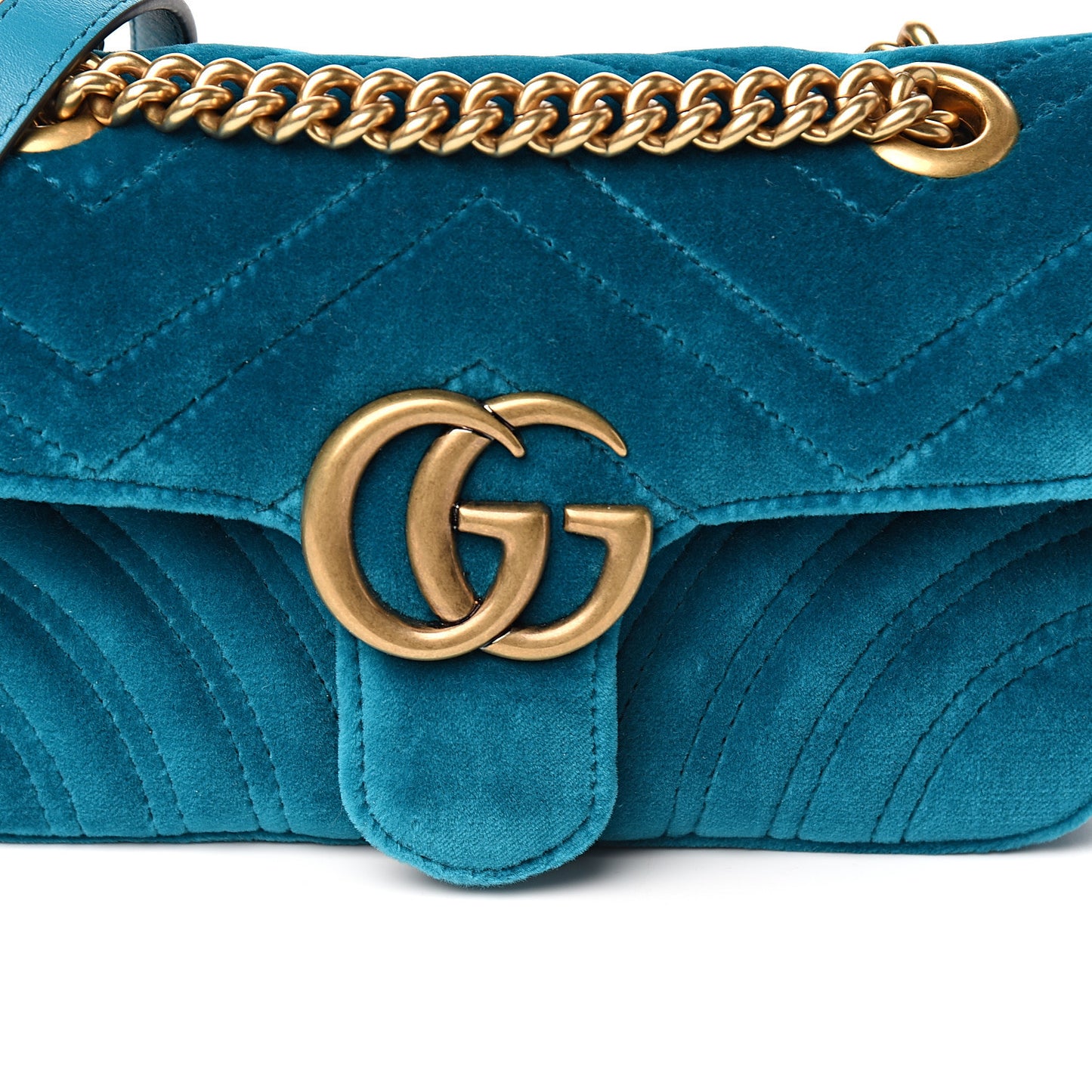 Velvet Matelasse Mini GG Marmont Shoulder Bag Pavone Cyan