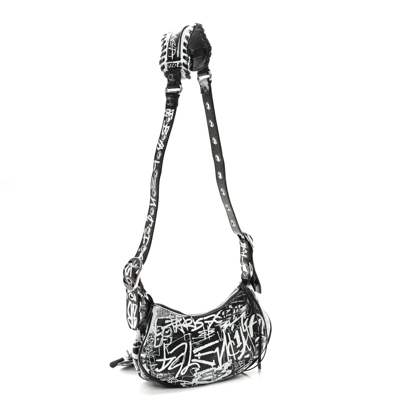 Agneau Arena Graffiti Le Cagole Shoulder Bag XS White Black