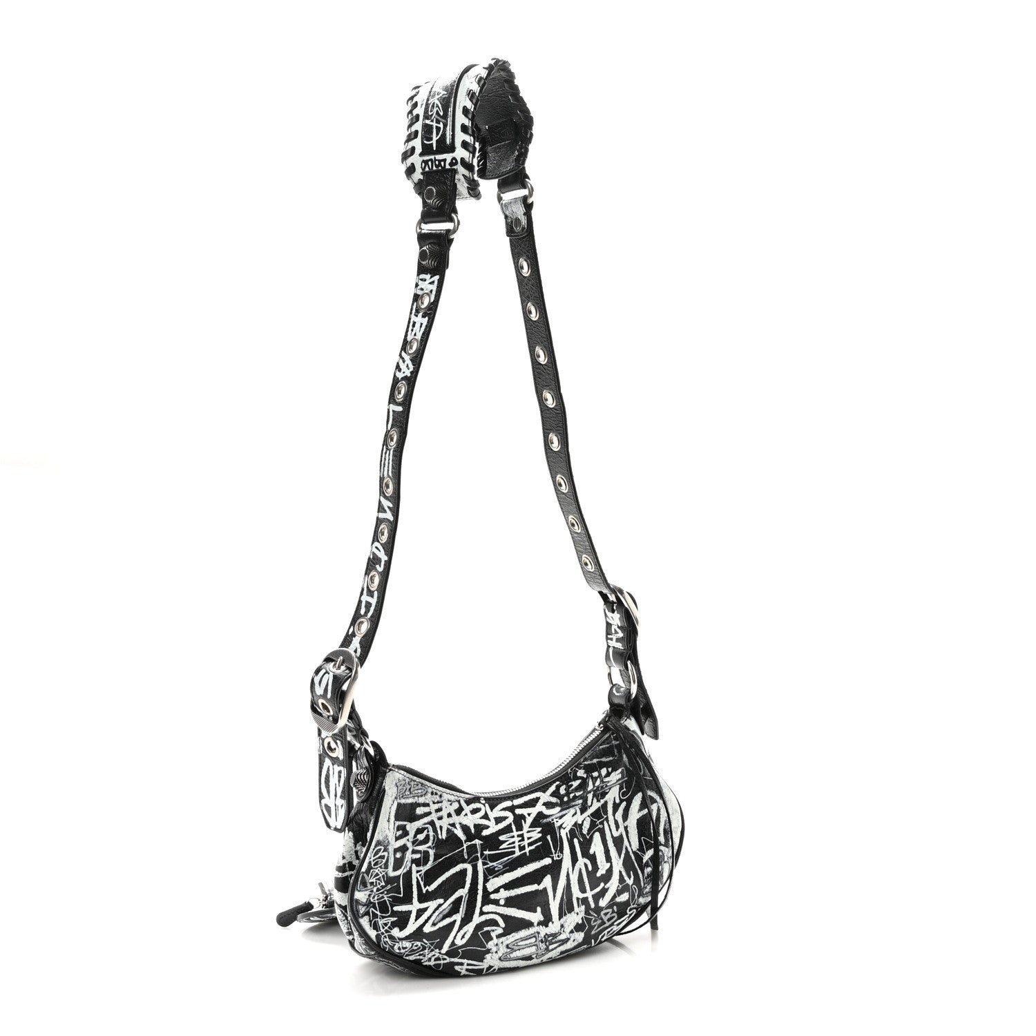 Balenciaga Agneau Arena Graffiti Le Cagole Shoulder Bag XS White Black 3 of 11