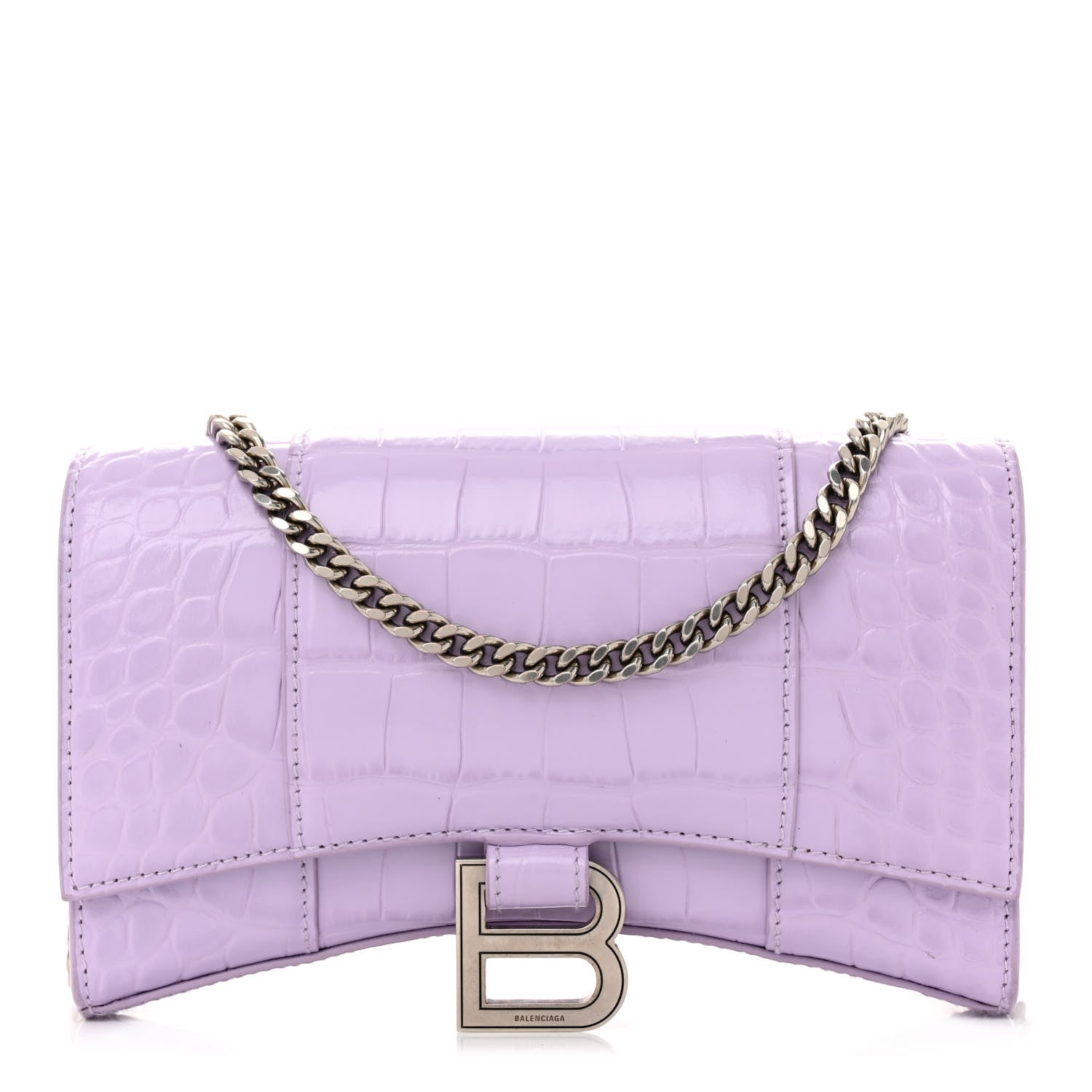 Balenciaga Shiny Calfskin Crocodile Embossed Hourglass Chain Bag Lilac 1 of 10