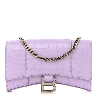 Balenciaga Shiny Calfskin Crocodile Embossed Hourglass Chain Bag Lilac 1 of 10