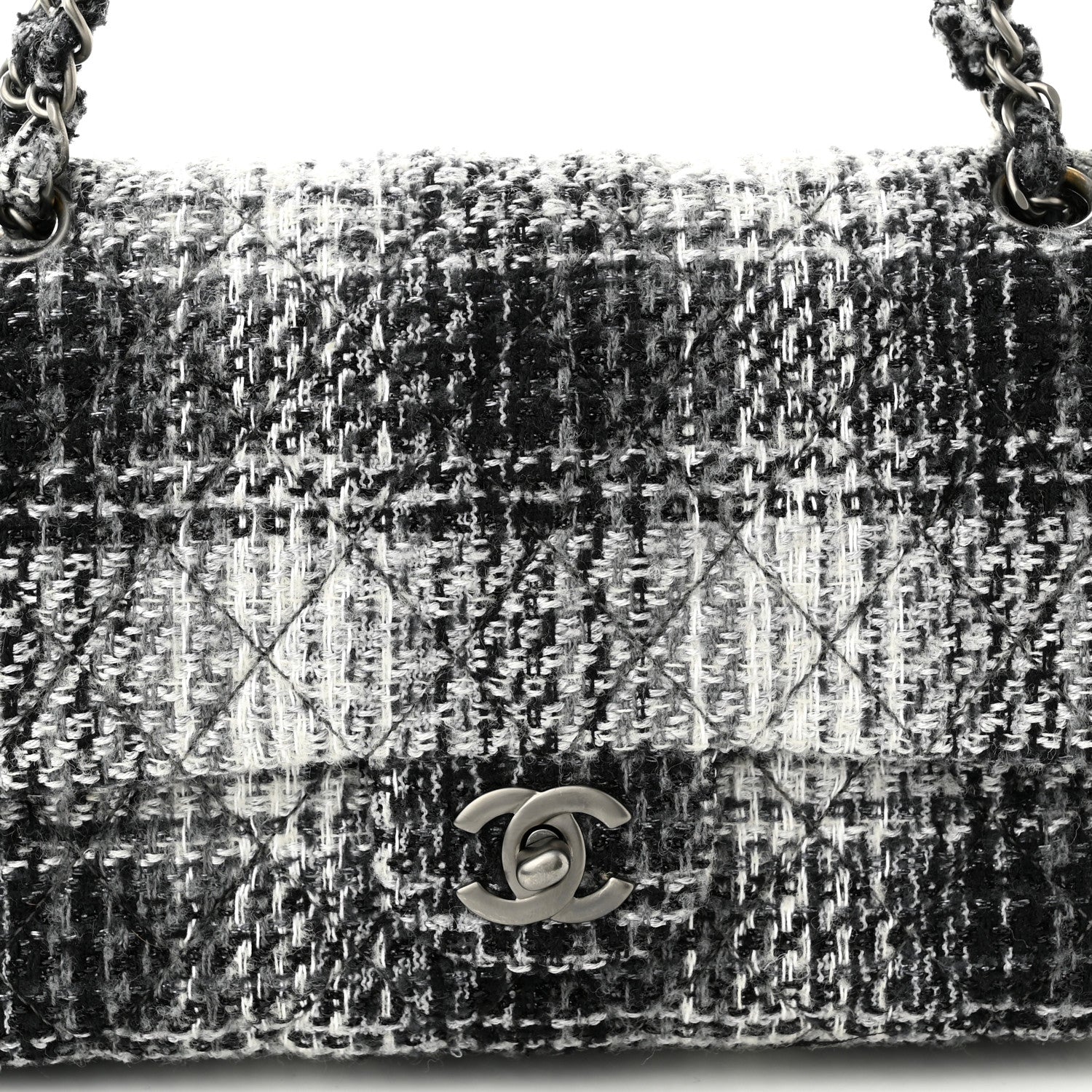 Chanel Tweed Quilted Medium Double Flap Beige White Black 7 of 11