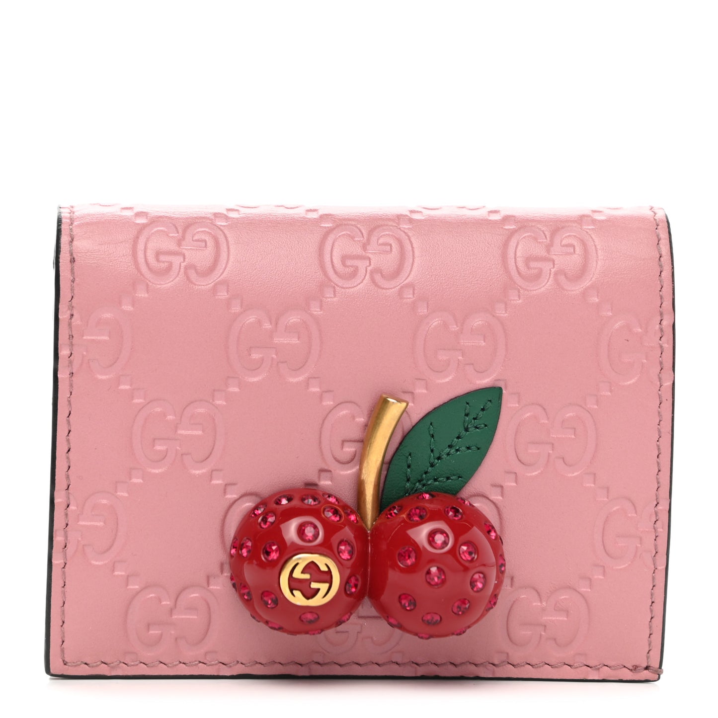 Guccissima Cherries Card Case Wallet Pink