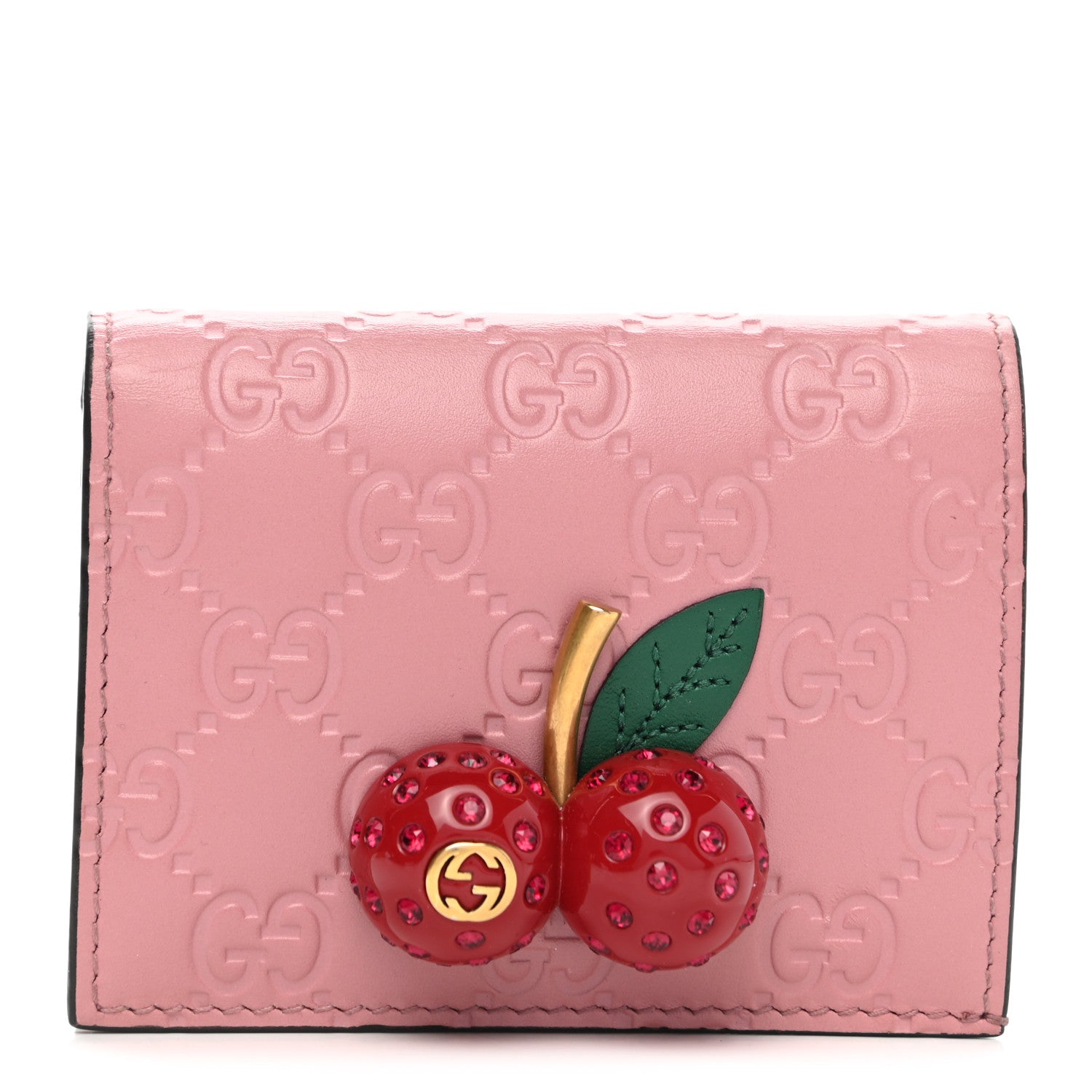 Gucci Guccissima Cherries Card Case Wallet Pink 1 of 8