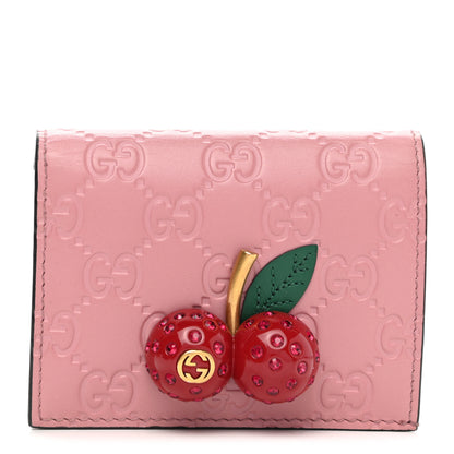 Gucci Guccissima Cherries Card Case Wallet Pink 1 of 8