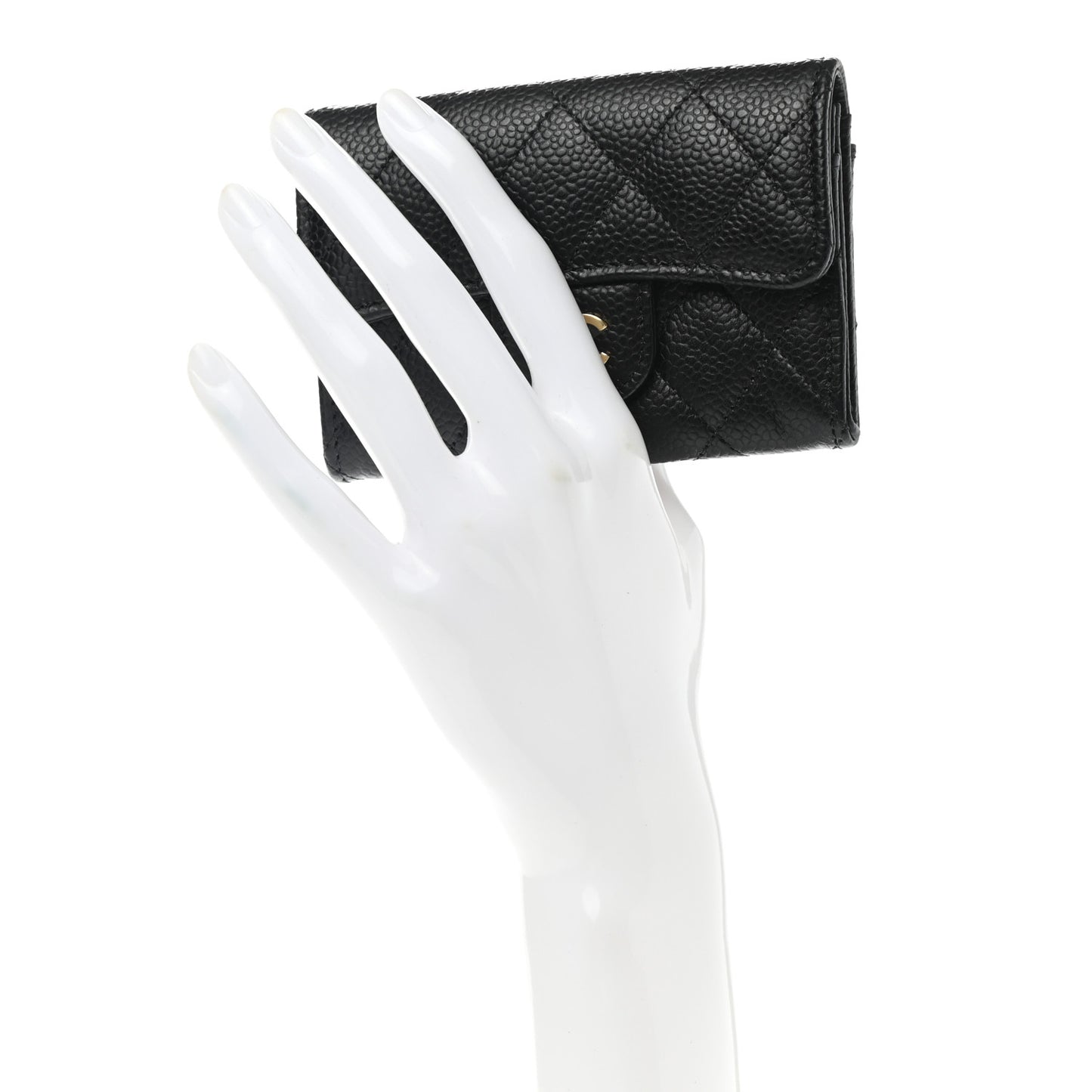 Caviar Quilted Flap Card Holder Wallet Black