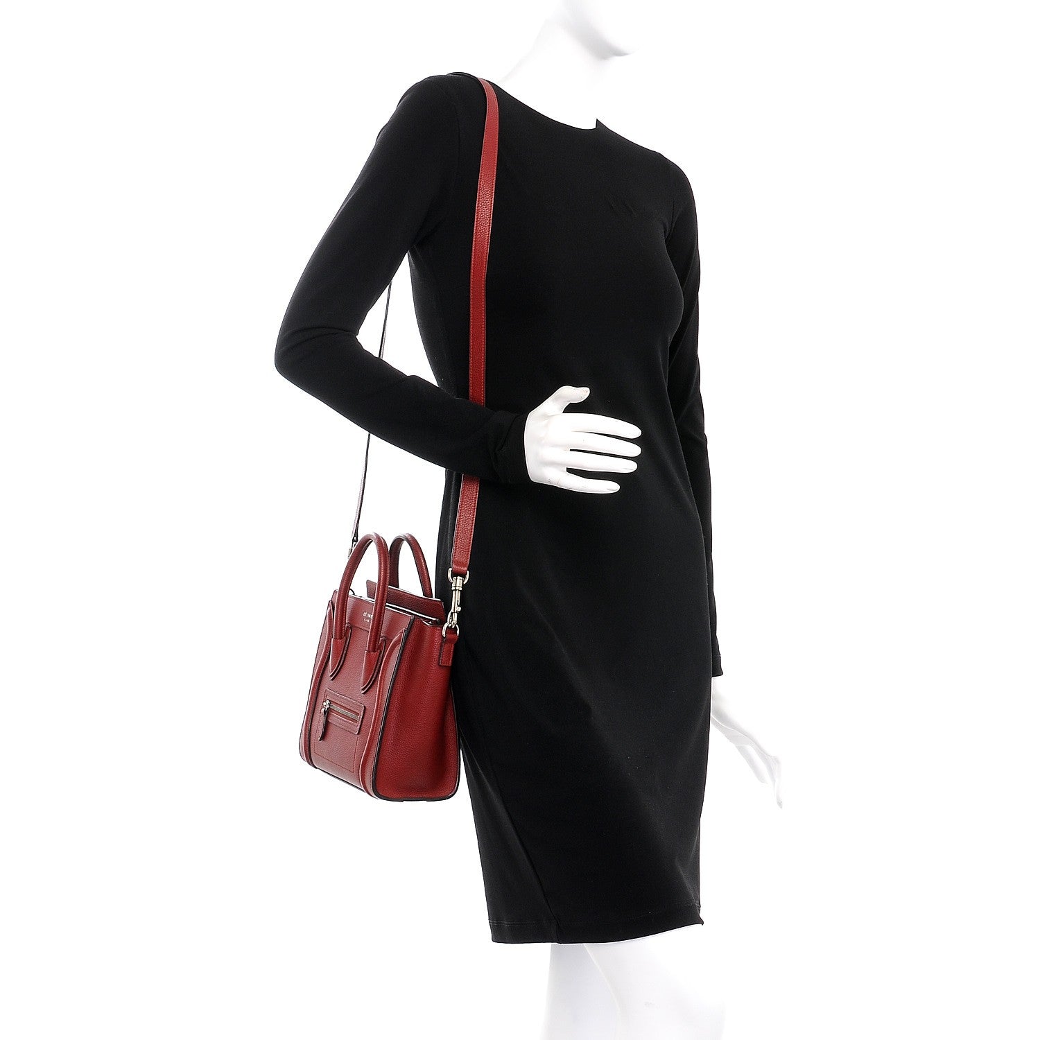 Celine Drummed Calfskin Nano Luggage Merlot 2 of 8