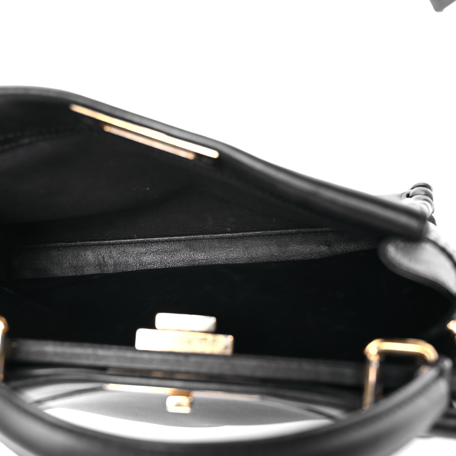 Fendi Vitello Seta Lace Up Medium Peekaboo Iconic Satchel Black 5 of 12