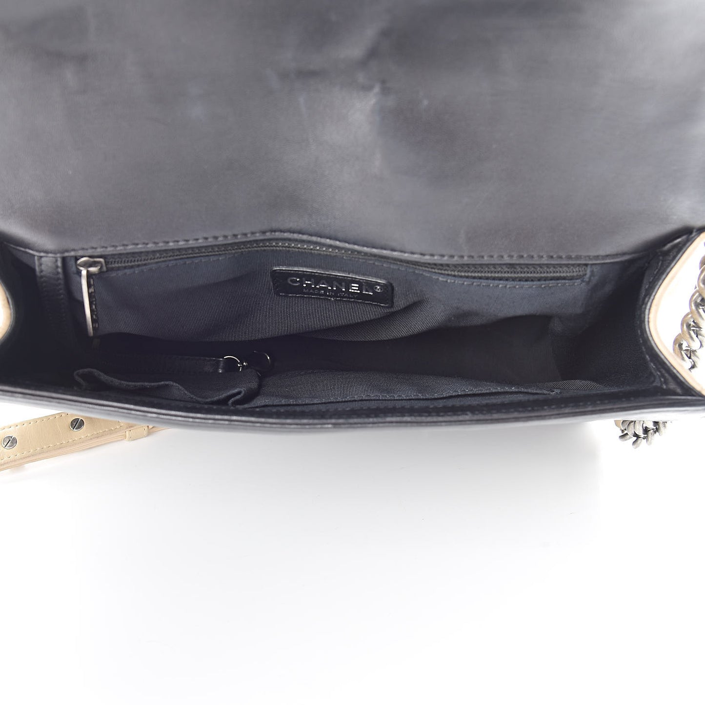 Lambskin Quilted Large Boy Flap Beige Black