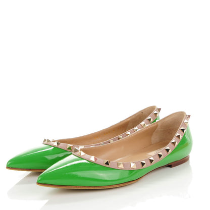 Valentino Garavani Patent Rockstud Ballerina Flats 37.5 Green Poudre 3 of 8