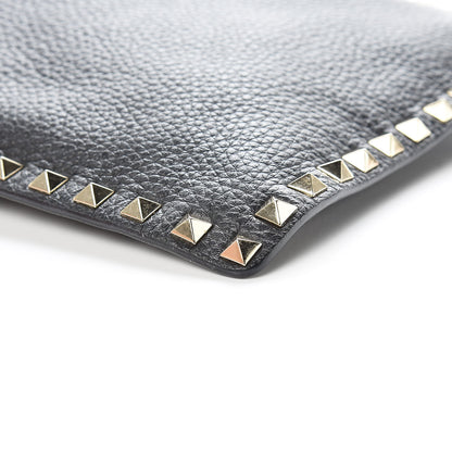 Valentino Garavani Pebbled Calfskin Large Rockstud Zip Pouch Black 6 of 12