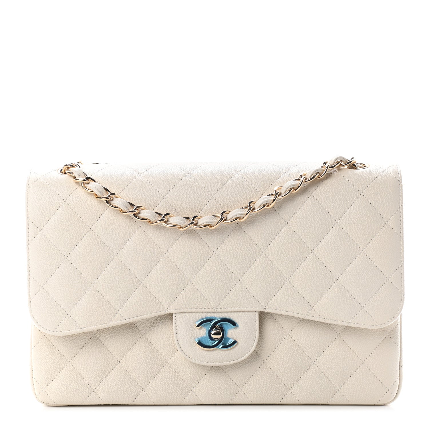 Chanel Caviar Quilted Jumbo Double Flap White 1 of 8