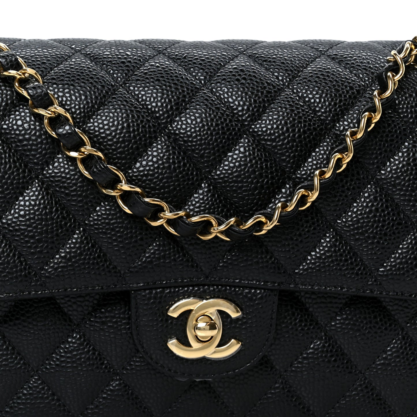 Caviar Quilted Medium Double Flap Black