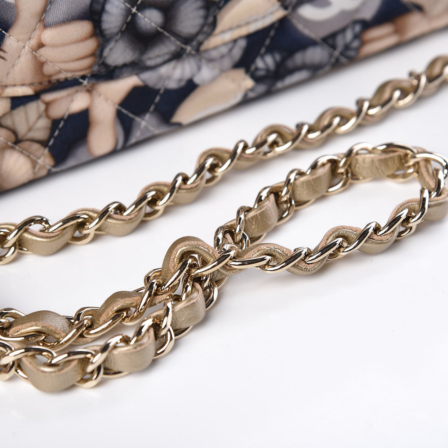 Nylon Quilted Medium Cat Emoticon Double Flap Navy Gold